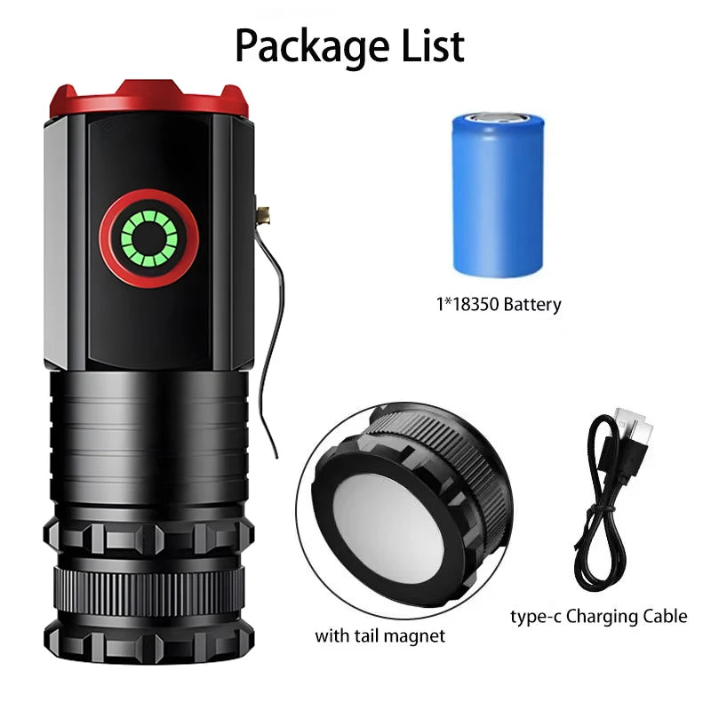 2000LM Mini Tactical Flashlight – Type-C Rechargeable & Magnet