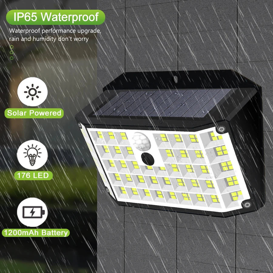 176 LED Outdoor Solar Lights with Motion Sensor and 3 Lighting Modes IP65 Waterproof Solar Wall Lights for Garden Patio Yard Zpaxo