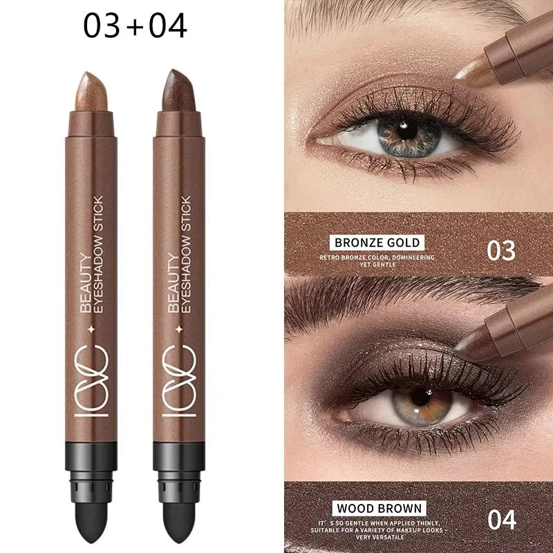 Waterproof Double Head Eyeshadow Stick Long Lasting High Pigmented Shimmer Glitter Neutral Brown Eye Shadow Pencil Crayon Makeup Zpaxo 03 and 04