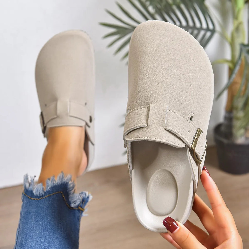 2025 Women Closed Toe Flat Slippers Cork Platform Shoes Trend Outdoor