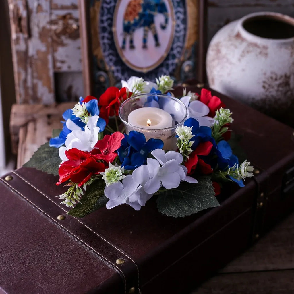 Hydrangea Candle Holder Wreath – Festive Artificial Flower Ring