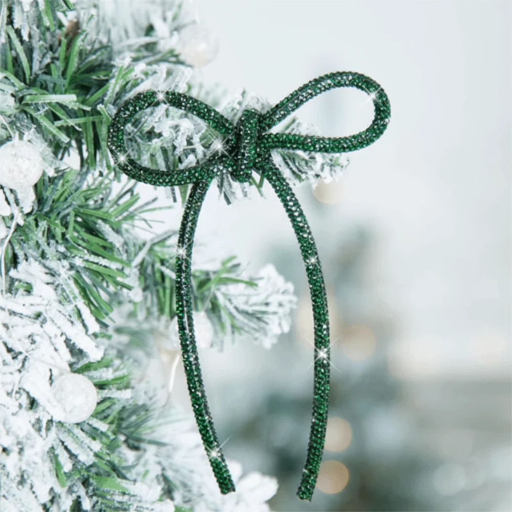 6-Pack Glitter Rhinestone Christmas Bows with Twist Ties Christmas Bow Ornaments Zpaxo Green