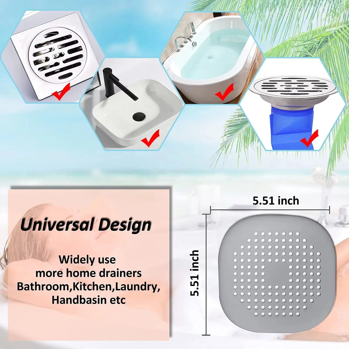 Silicone Shower Drain Hair Catcher Sink Strainer Floor Mat Water Zpaxo