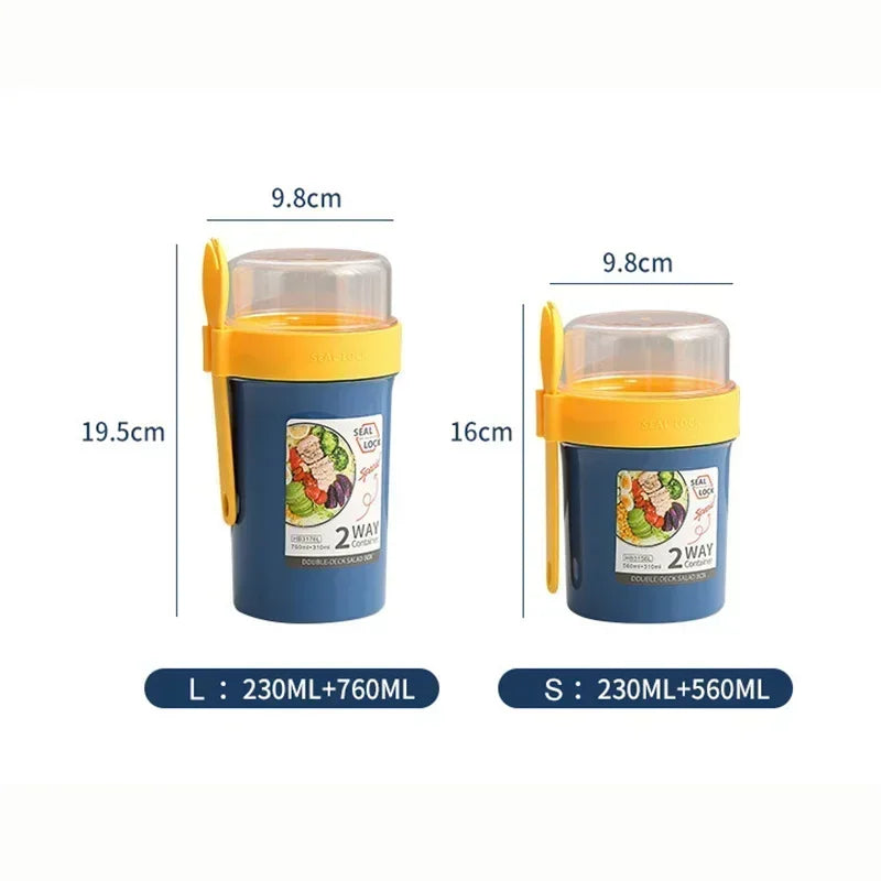 Portable Salad Cups Container Plastic with Lid and Fork Overnight cup Breakfast Oatmeal Cereal Nut Yogurt Cup School Lunch Box Zpaxo