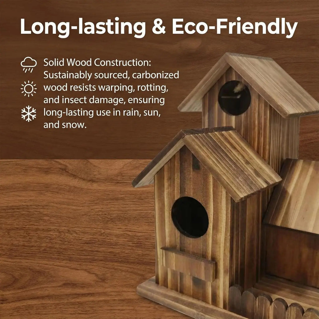 Squirrel Feeder Wooden Outdoor Three Room Chipmunk Feeding Station