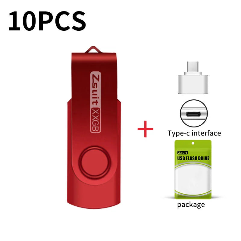 Zsuit 10Pcs/Lot USB Flash Drive 64GB 32GB 128GB High Speed Pen Drive 16GB Memory Stick Free Custom Logo Gift Metal Memory U Disk Zpaxo 128M Red