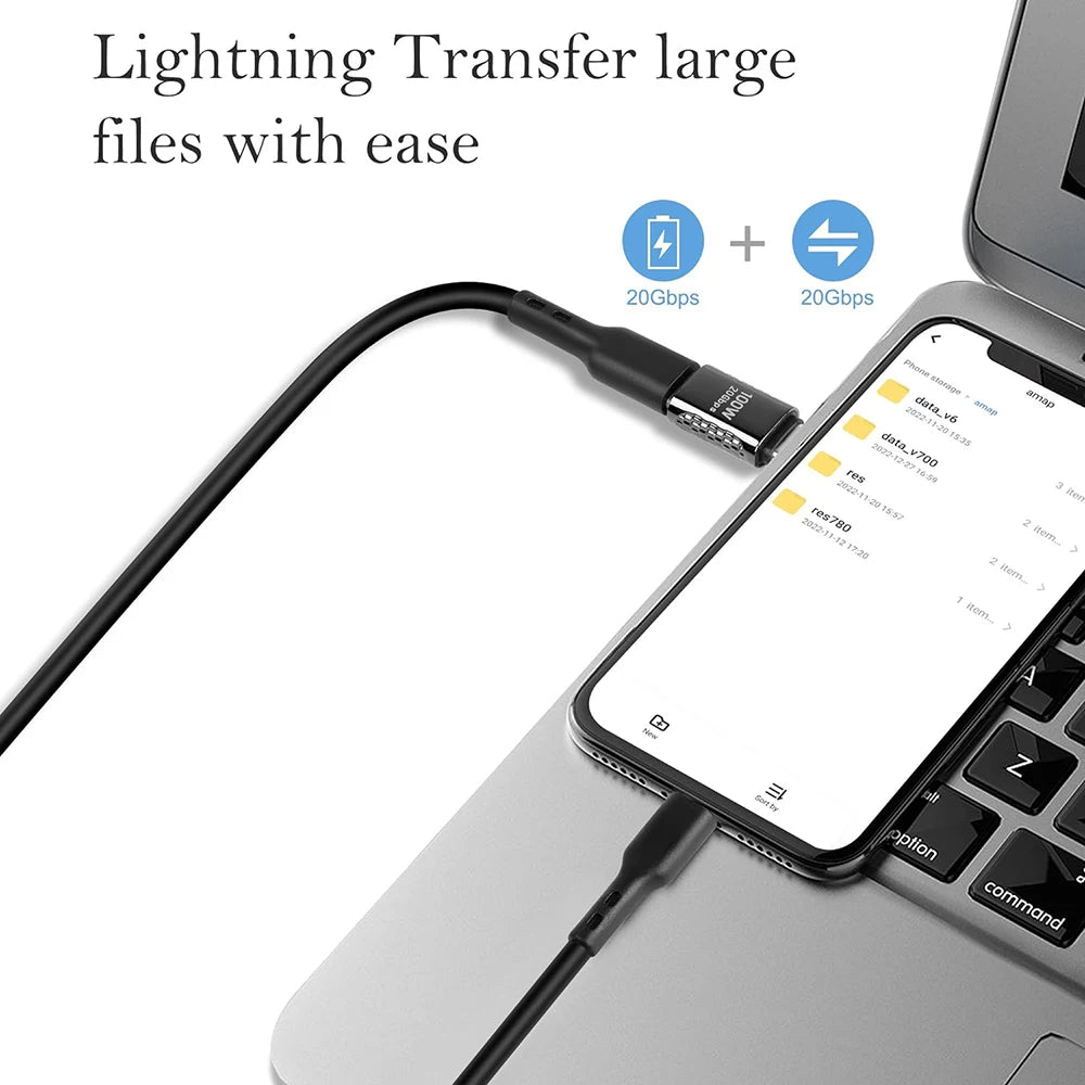 100W 20Gbps USB-C 90° Right Angle Adapter | Charging & Data USB-C Adapter Zpaxo