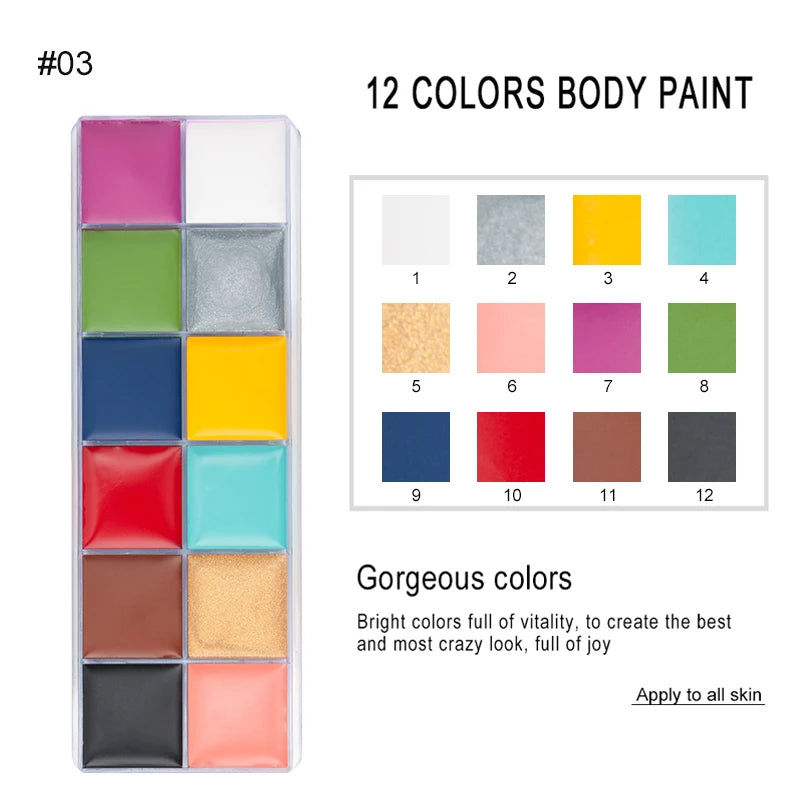 Face Body Oil Paint Palette 12 Colors Stage Special Effects Halloween Zpaxo 12color 96g