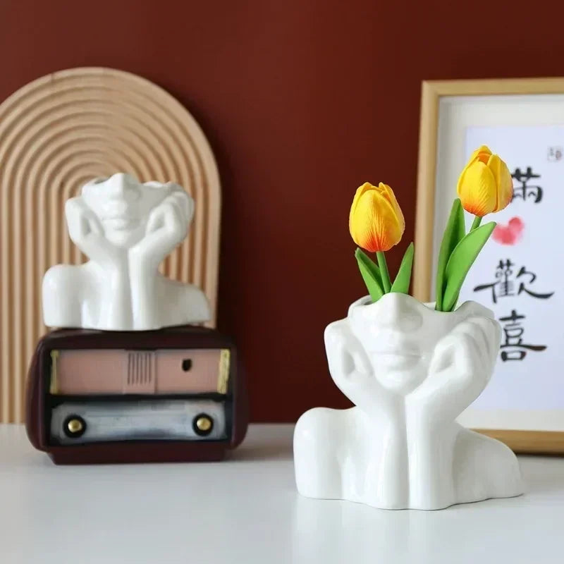 Resin Human Body Vase – Gold, White & Black Art Flower Planter Decorative Resin Vase Zpaxo