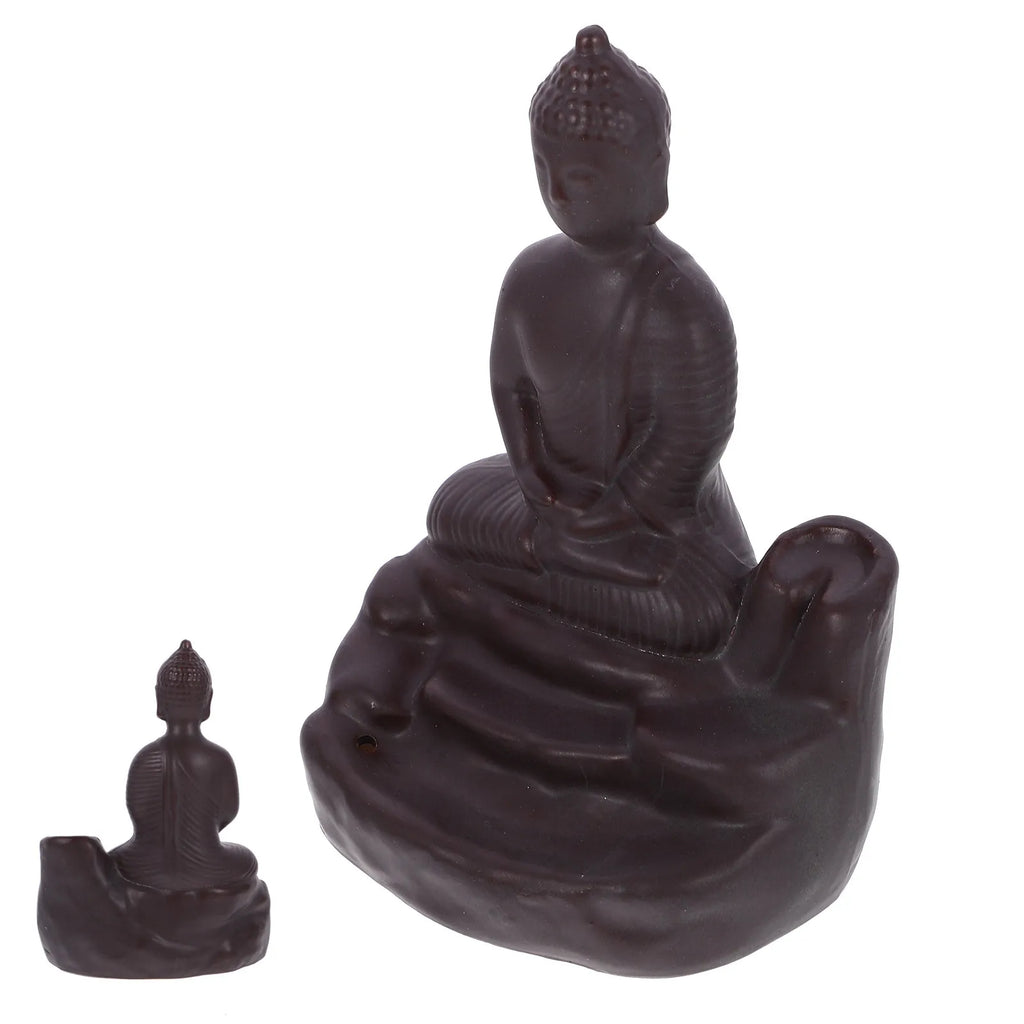 Ceramic Backflow Incense Burner Buddha Statue Zen Decor Aroma Therapy