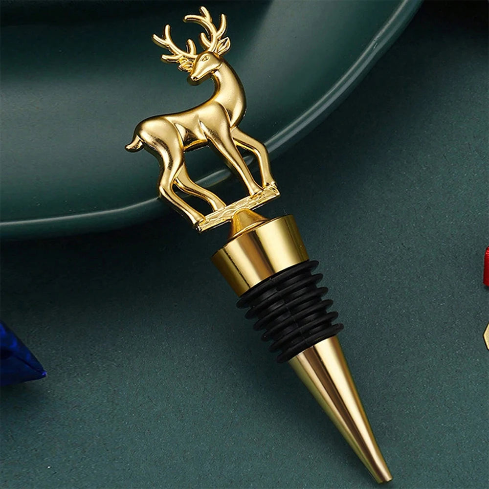 Christmas Deer Wine Bottle Stopper Golden Reindeer Wine Stopper for Party Wedding Xmas Wine Gift Bar Accessories Zpaxo
