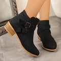 Autumn Winter Women Boots Large Size Medium Heel Ankle Boots Thick Heel Fashion Shoes Women Retro Round Toe Short Boots Women Zpaxo black 36