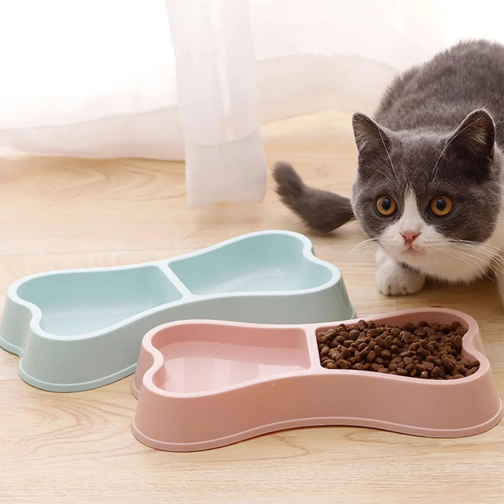 pet bowl Bone-Shaped Pet Bowls 2 in 1 Food & Water Dish with Non-Slip Base Cat Feeding Set for Small Spaces Pet feeding Zpaxo