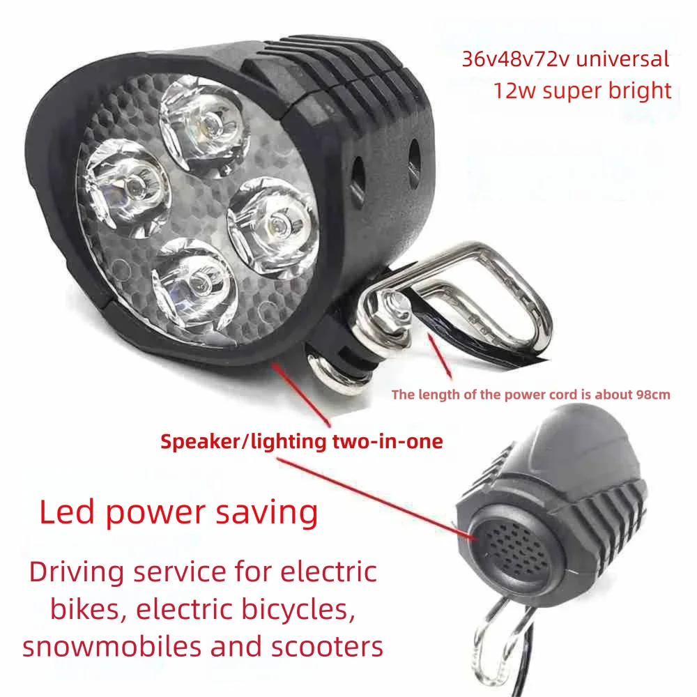E-Bike Horn Light Electric 36V 48V 60V Bicycle 4 LED Headlight 12W 18W Waterproof 2 in 1 Horn and Light Switch Bicycle Flashligh Zpaxo