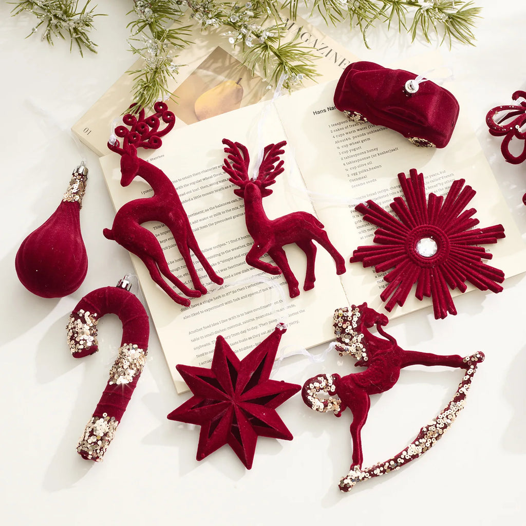 Flocked Burgundy Christmas Hanging Ornament | Holiday Tree Decor
