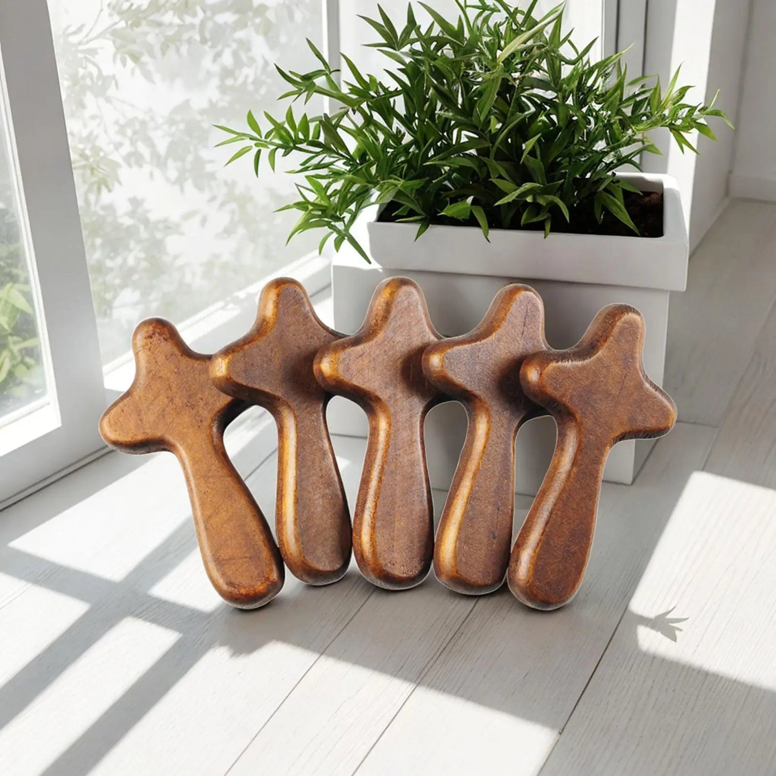 5Pcs Wooden Holding Cross Colleague Comfort Small Decoration Family Religious Person Hand Held Prayer Cross Pinewood Wood Cross Zpaxo B
