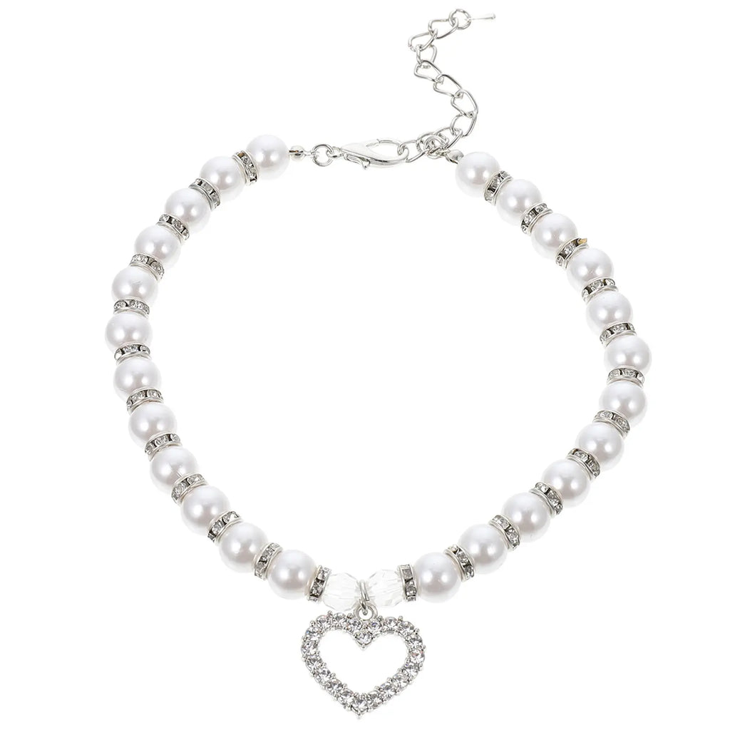 Dog White Pearl Collar Elegant Charming Lightweight Comfortable Pet