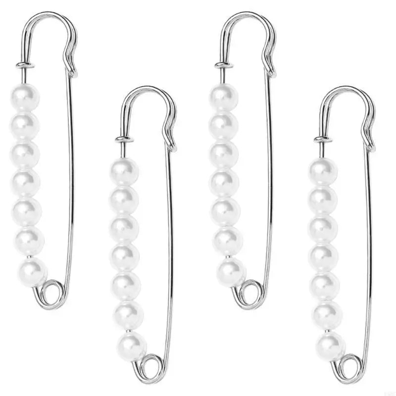 4Pcs Pearls Embellished Clothing Pin Waist Tighteners Clip for Jeans Trous Pants Zpaxo Silver CN