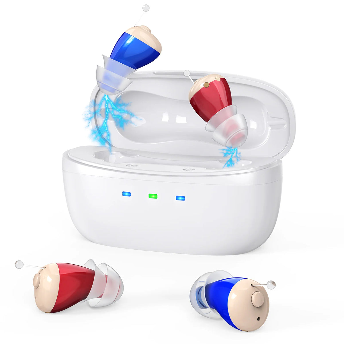 Hearing Earbud Digital In-ear Enhancer Sound Voice Rechargeable Zpaxo Red Blue