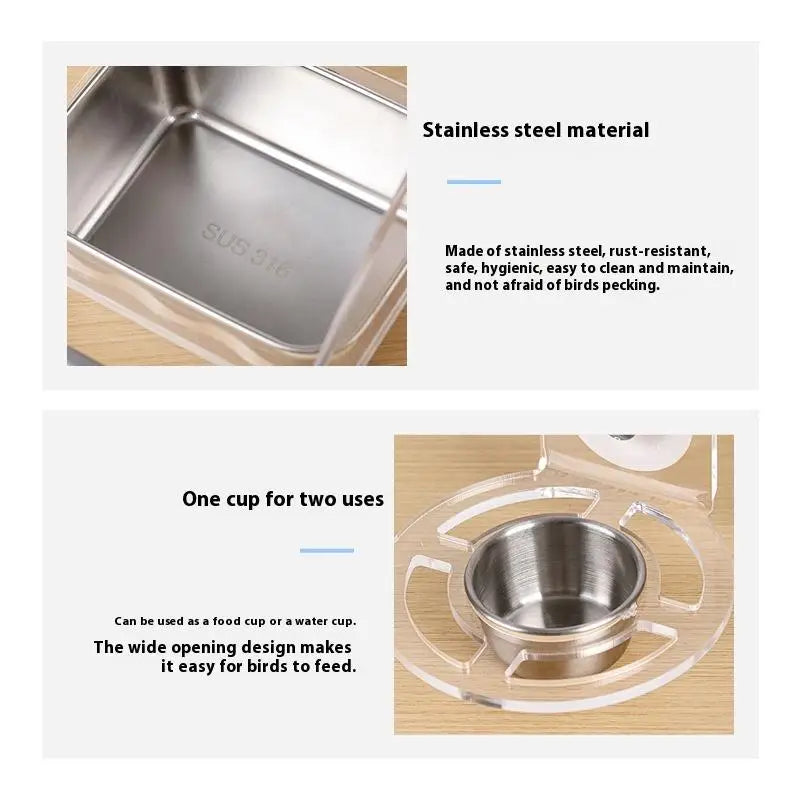 1Pc Acrylic Stainless Steel Bird Food Bowl Hangable Detachable With Stand Prevent Scattering Dispenser Parrots Food Container Zpaxo