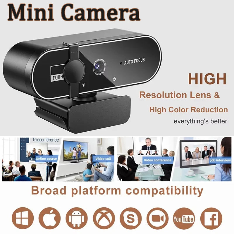 Mini Camera 4K Webcam Microphone Auto Focus Laptop Video Shooting USB