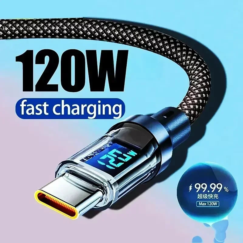 120W USB-C to USB-C Fast Charging Cable with Digital Display USB-C Charging Cable Zpaxo