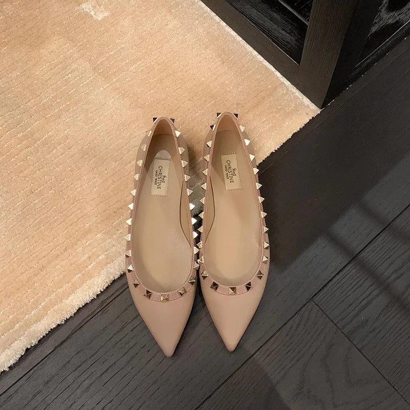 Flat Shoes Women's Spring and Autumn 2025 New Pointed Toe Shallow Mouth Rivet Flat Shoes Women's Plus Size Women's Shoes loafers Zpaxo