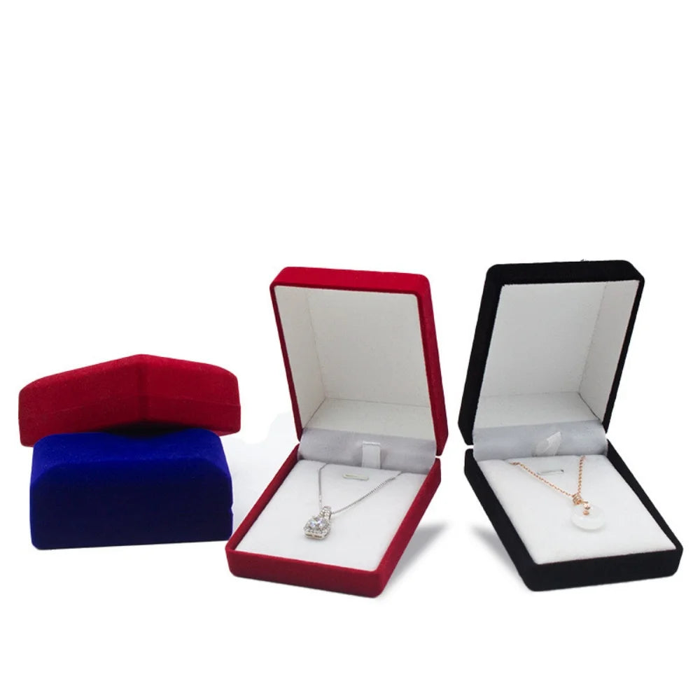 Square Velvet Necklace Box – Pendant Gift & Display Case Velvet Jewellery Box Zpaxo