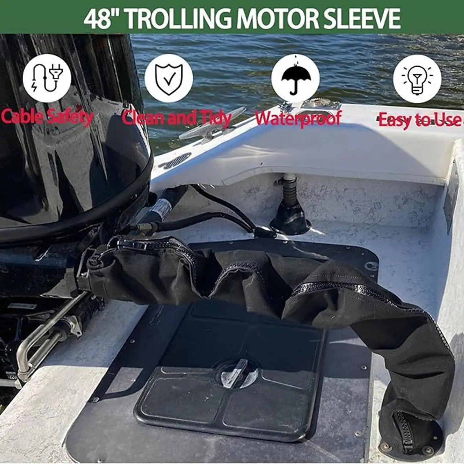 Outboard Rigging Sleeve Zippered Wire Protector Black Trolling Motor