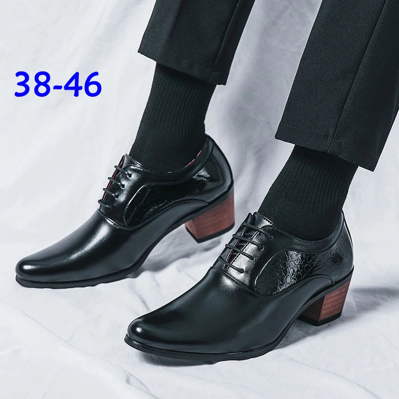 Pointed Heel Leather Shoes Men British Business Casual Heightened Zpaxo