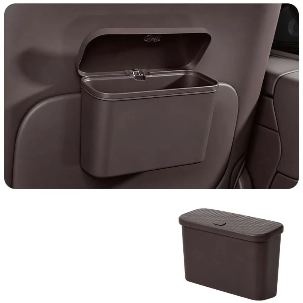 Car Mounted Hanging Garbage Bin Multifunctional Press Lid Storage Zpaxo Brown