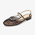 Women Gold Flat Sandals Retro Hollow Out Sandals Ladies Strap Low Heel Summer Party Dress Shoes Elegant Daily Walking Footwear Zpaxo Brown 39