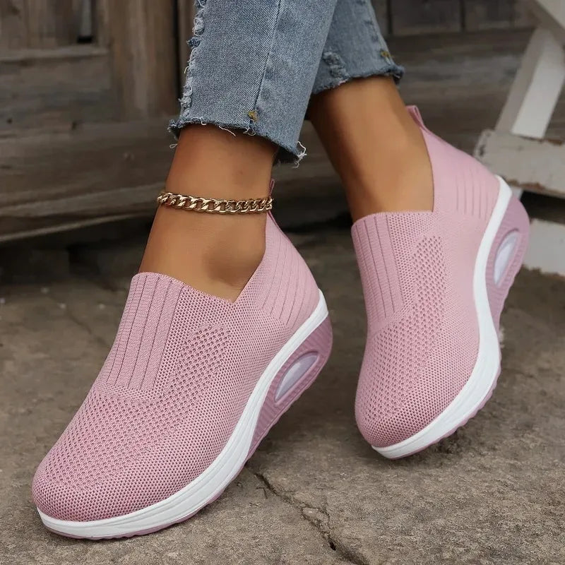 Women's Casual Slip on Sneakers Breathable Woven Mesh Upper Jogging Shoes for Women Walking Biking Driving Zapatillas De Mujer Zpaxo