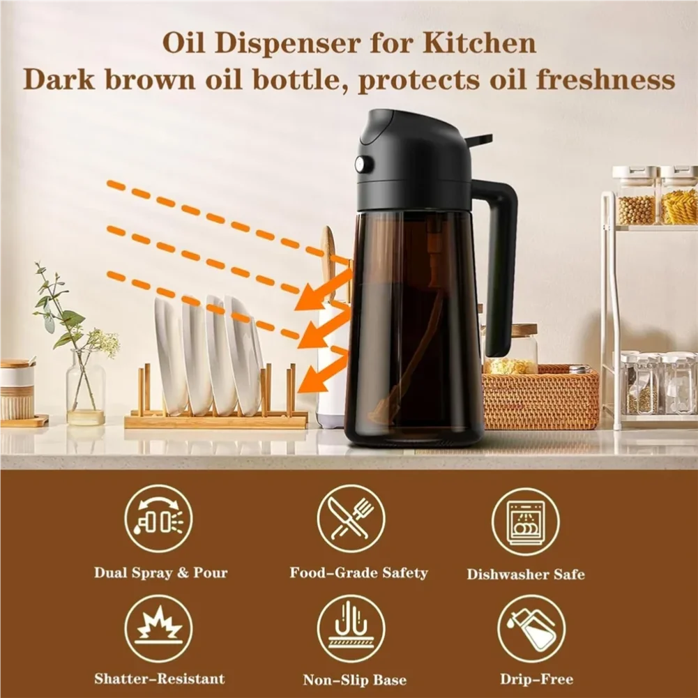 2-in-1 Glass Oil Dispenser & Sprayer - 16oz/470ml Leakproof Olive Oil Sprayer Bottle for Cooking, Air Fryer, BBQ, Baking, Salad Zpaxo