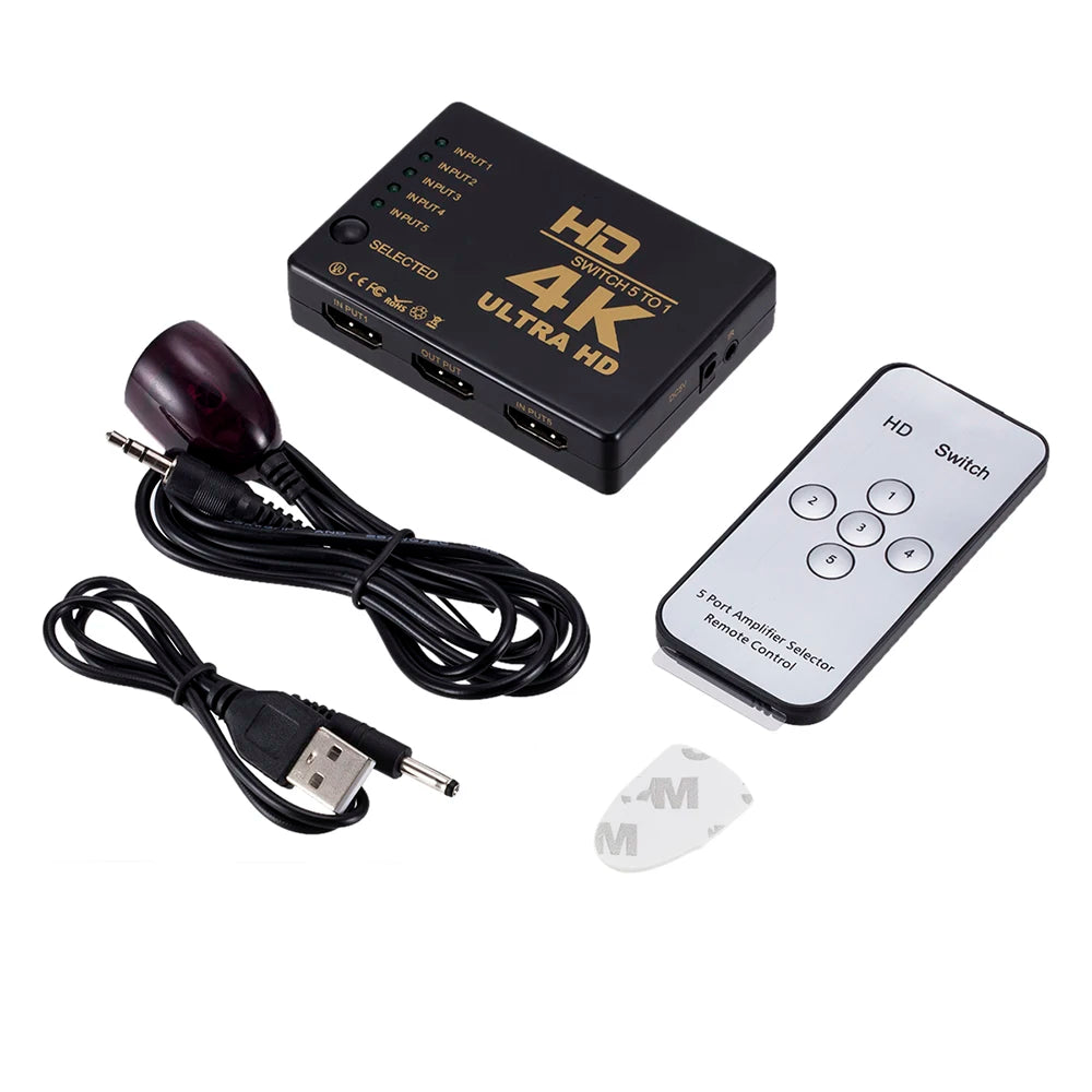 HDMI-compatible Switcher 1x5 Port 5 in 1 out HD 4K*2K Switch Selector Splitter Hub With IR Remote 3D for PS3 Xbox 360 HDTV Zpaxo