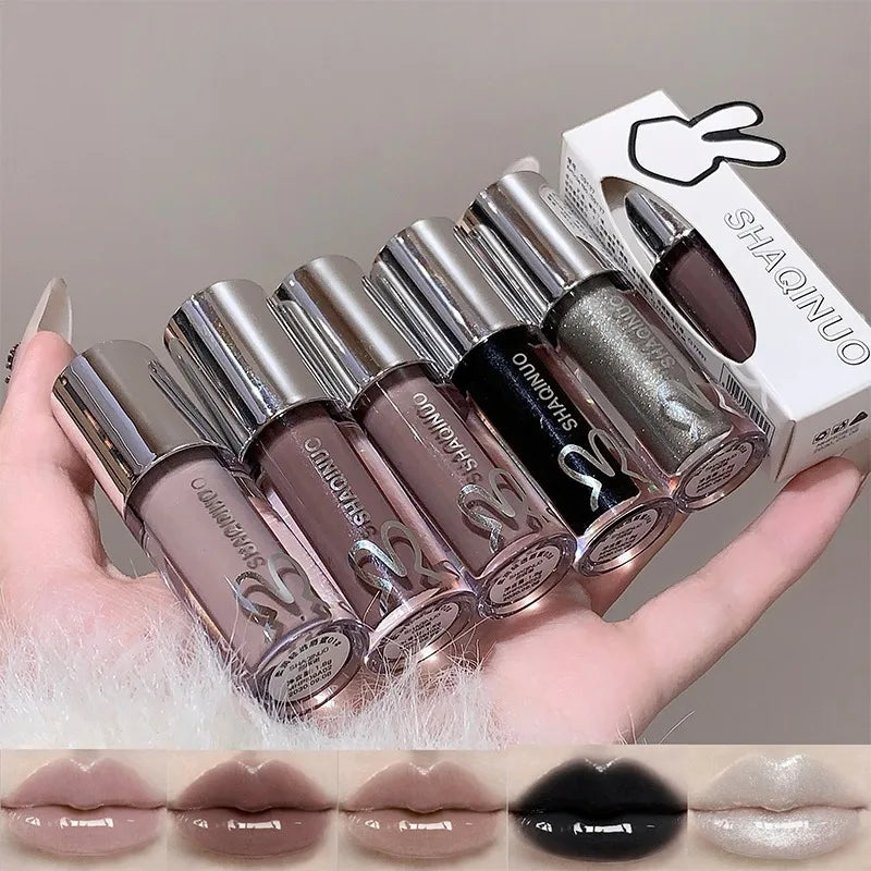 Water Light Mirror Lip Gloss Crystal Nude Jelly Lipstick Moisturizing Lasting Cool Black Silver Pearl Sparkling Lip Oil Cosmetic Zpaxo
