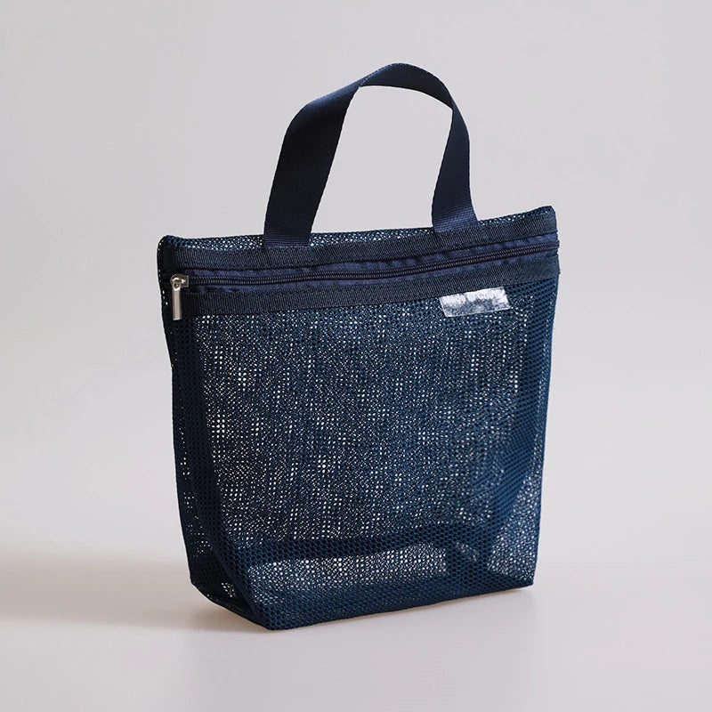 Mesh Makeup Toiletry Storage Bags Handbags Portable Travel Washing Zpaxo Dark blue