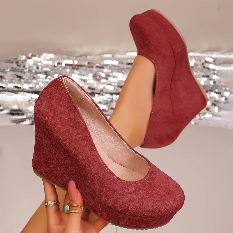 Spring Autumn Women's Round Toe Wedge Heel Fashion Thick Sole Low-cut Zpaxo Red 43