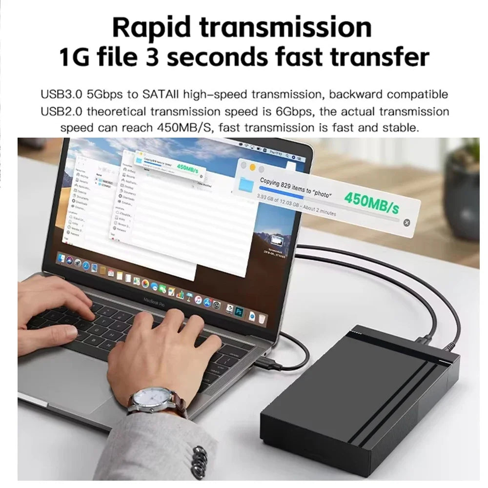 3.5'' HDD Case SATA to USB 3.0 Adapter External Hard Drive Enclosure for 2.5" 3.5" SSD Disk 450Mb/s 10TB HDD Case for PC Laptop Zpaxo
