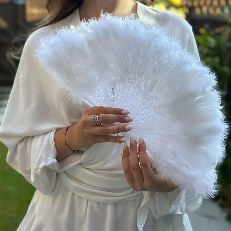 Bridal Feather Hand Fan Elegant Wedding Accessory Bachelorette