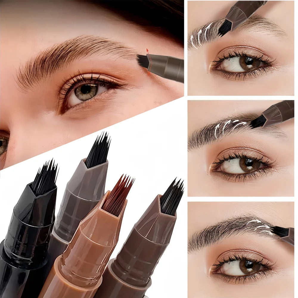 4 Tip Fork Eyebrow Pencil Waterproof Sweatproof, Natural Hair Stroke Brow Pen for Precise Eyebrow Makeup, long-lasting color Zpaxo