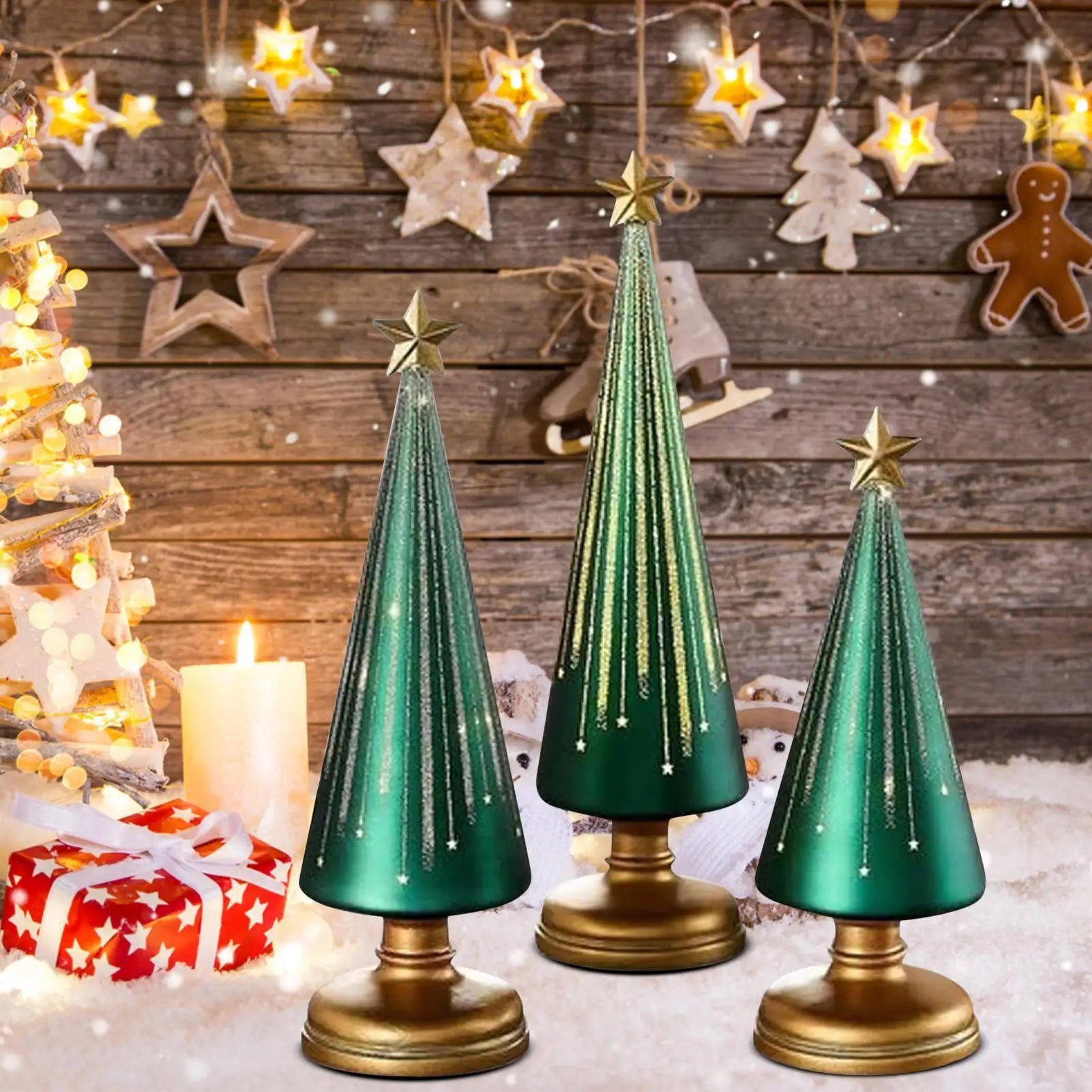 Starry Christmas Tree 3 Pieces Resin Christmas Tree with Lights Holiday Decorations for School Classroom Living Room Apartment Zpaxo