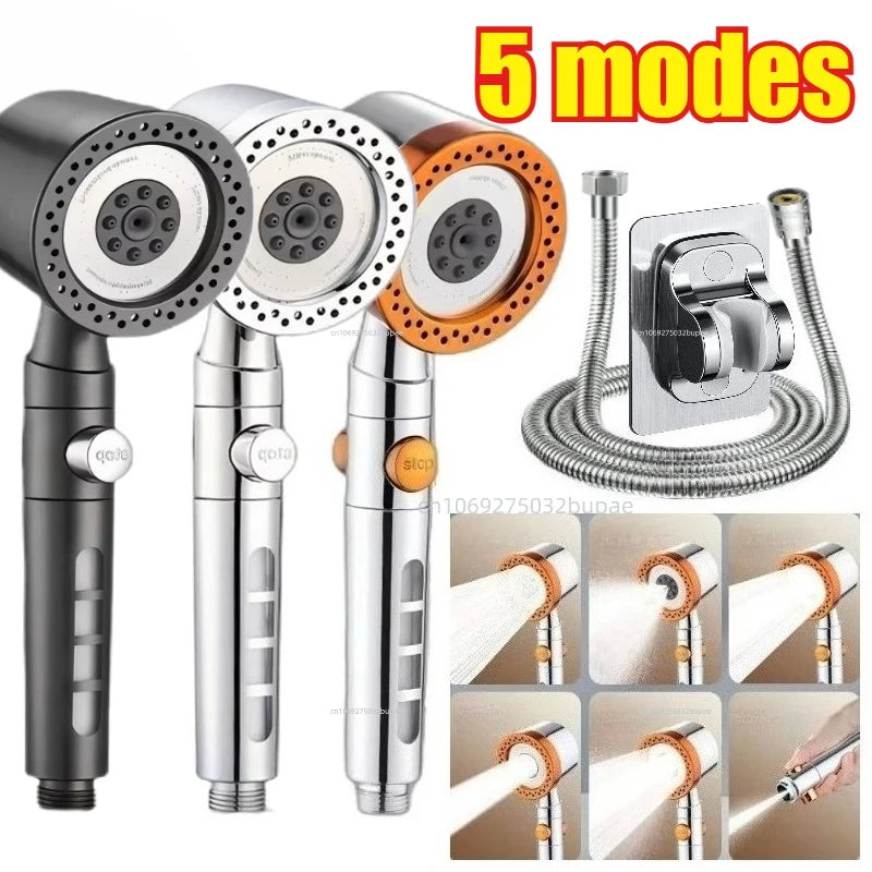 5 Modes High Pressure Water Saving Filter Shower Head Handheld Shower Head One Button Stop Bathroom Accessories Set Zpaxo