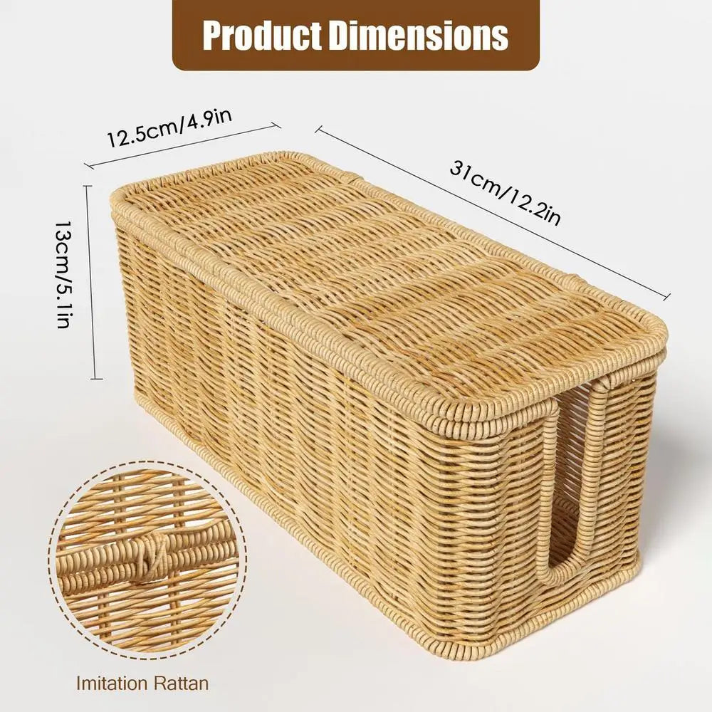 Cable Management Box Handwoven Imitation Rattan Cord Hider Organizer