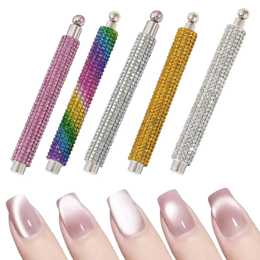 2-IN-1 Magnetic Nail Polish Stick With Rhinestone Stronge Magnetic Ball Cat Eye Gel Nail Polish Tool for Nail Salon or Home Use Zpaxo
