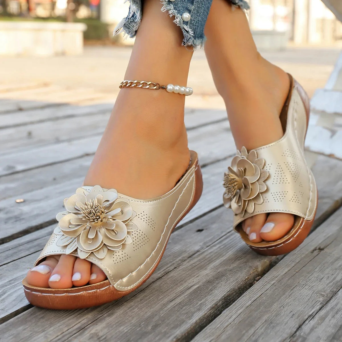 Women Slippers 2025 Elegant Platform Fashion Beach Slides Casual Zpaxo Gold 36