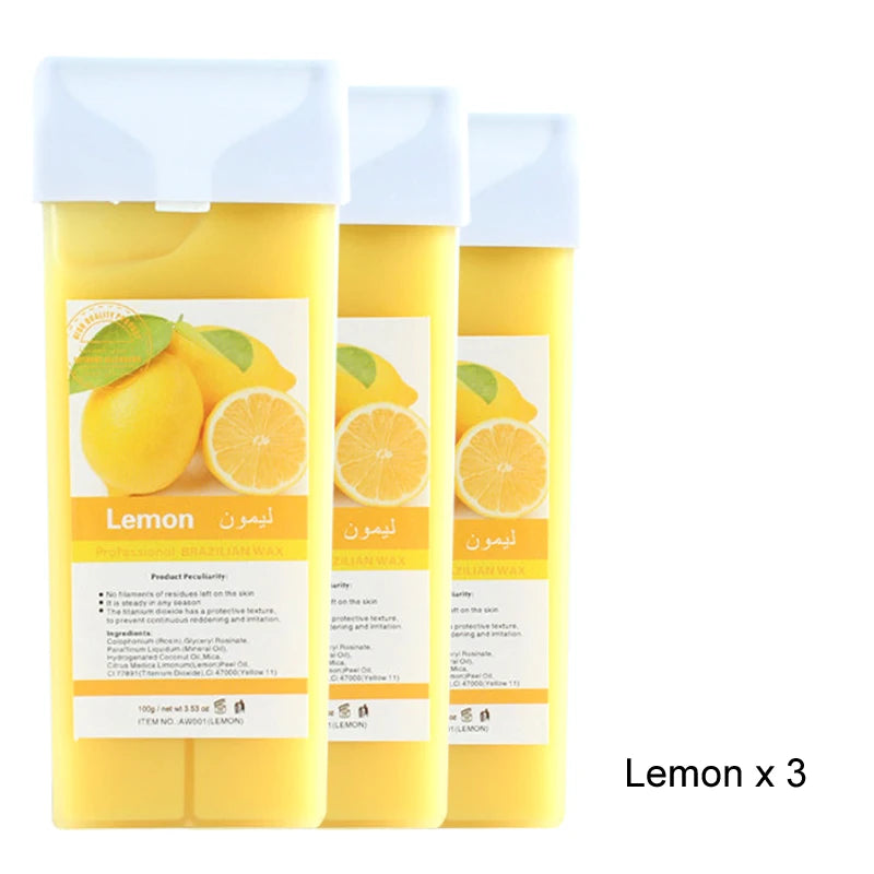 Roll-On Soft Wax Refill Kit – Body Hair Removal Wax Cartridges Depilatory Wax Kit Zpaxo 072-LemonX3