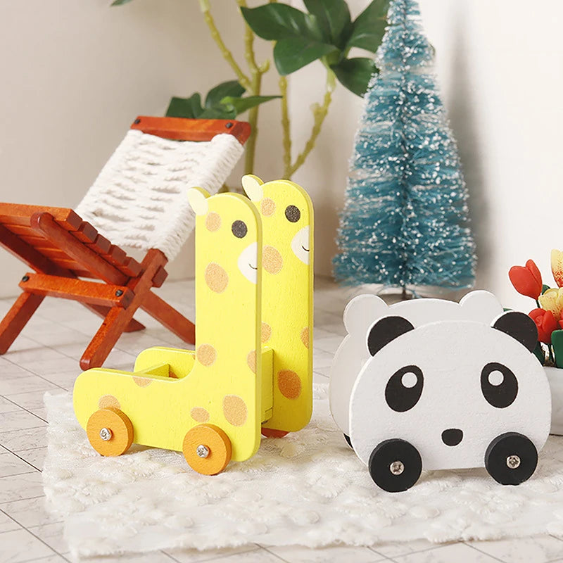 1 12 Dollhouse Miniature Panda Trolley Giraffe Storage Rack Model