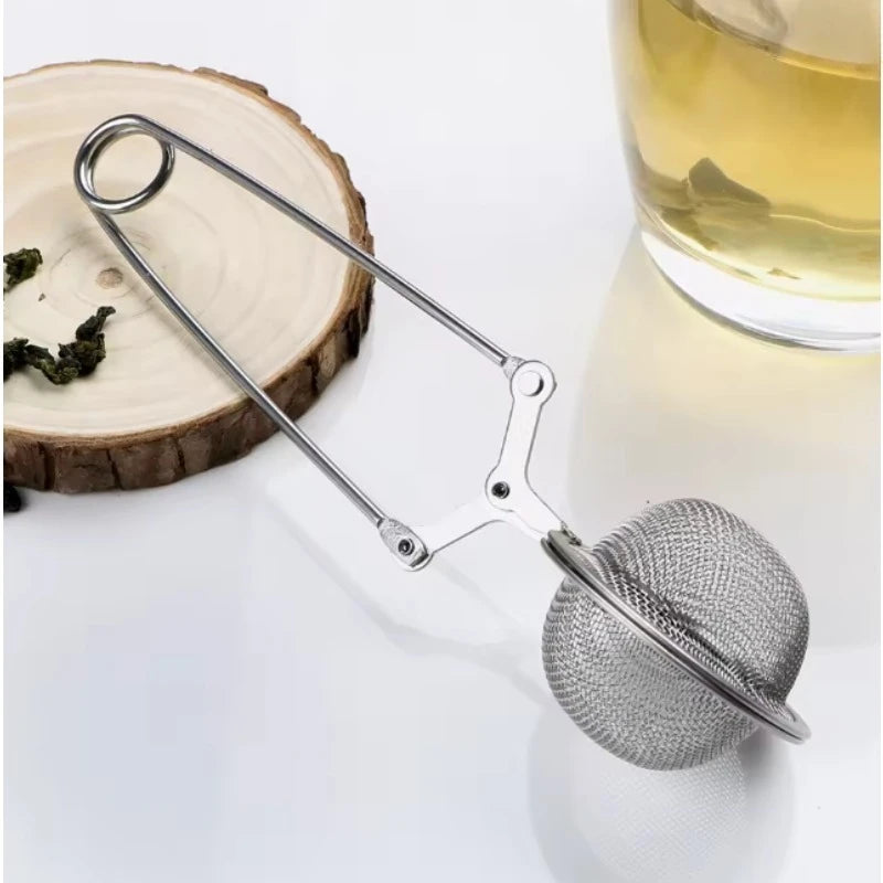 Stainless Steel Tea Infuser Ball Silver Handle Mesh Strainer Press
