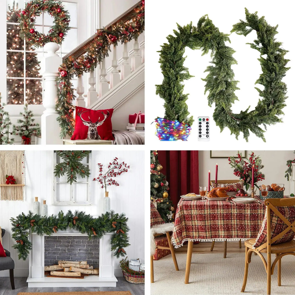 Christmas Garland Mantle Artificial Remote Green Cedar Decorations